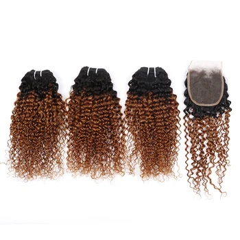 Uniky 1b 30 kinky curly hair virgin brazilian remy hair 3 hair bundles with 4*4 lace closure