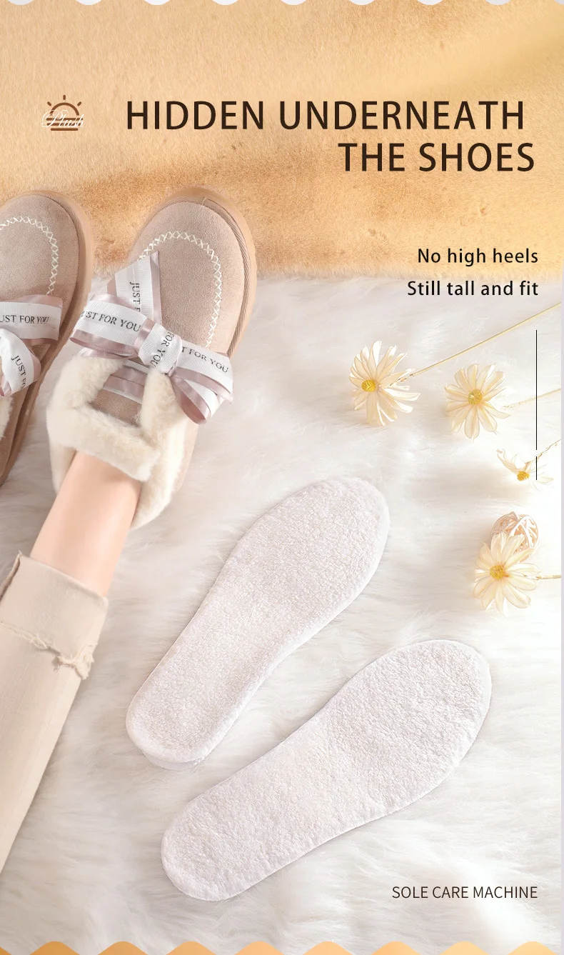 Warm Inner Height-Increasing Insoles for Men & Women, Wool Plush for Winter Boots Warm Inner Height-Increasing Insoles for Men & Women, Wool Plush for Winter Boots