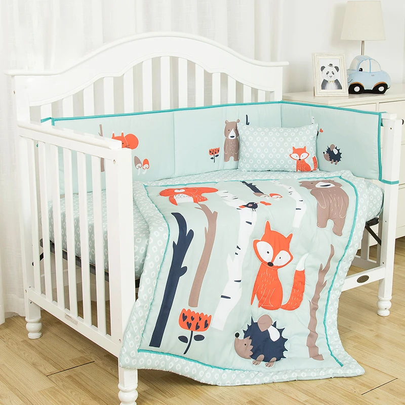 Water Green Cartoon Fox Theme Print Crib Set Cotton Baby Bedding Set - Buy  Baby Bedding Set,Baby Crib Bedding Set,Crib Bedding Set Product on  
