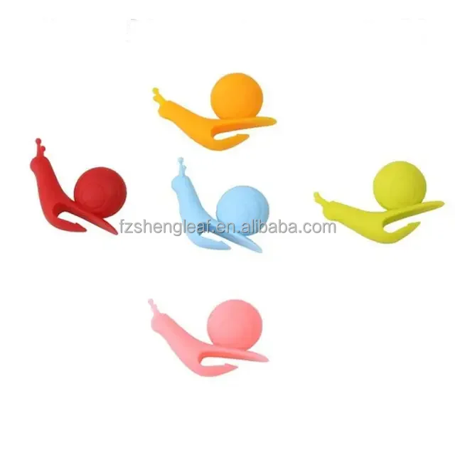 product food grade bpa free heat resistant multi function snail shape silicone cartoon drink markers tea bag spoon clips holders-3