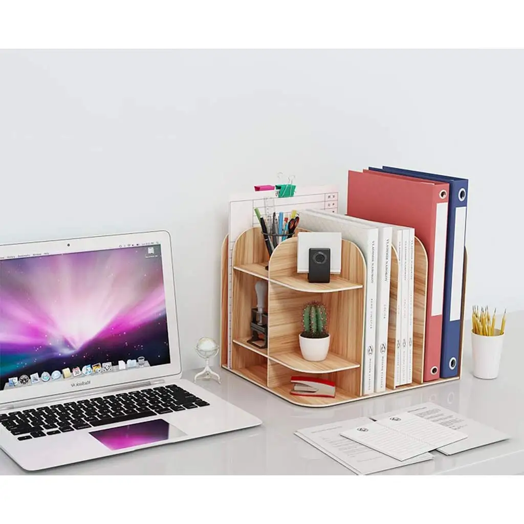 product wooden desktop bookshelf and desk organizer countertop bookcase folder storage rack display for kitchen living room-8