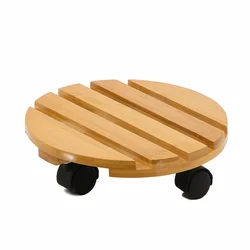 Hot sale rounder bamboo wooden flowerpot stand rack Flowerpot Tray Removable  flowerpot holder with wheels