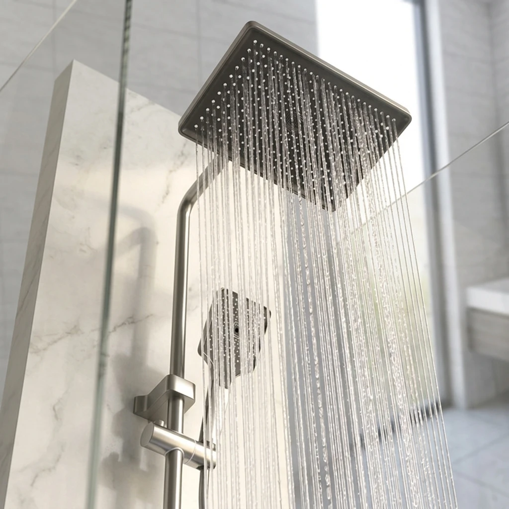 LED Temperature Display Feature Close-up of aluminium rainfall shower faucet digital display