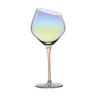 Custom Leadless Crystal Long Stem Color Goblet Transparent Cheap Oblique Mouth Big Belly Shape Burgundy Wine Glass