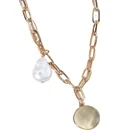 Gold Plated U-Shaped Thick Necklace Irregular Round Piece Baroque Pearl Pendant Necklace