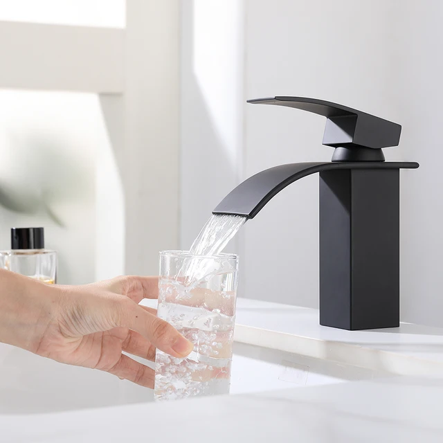 Wholesale smart Single Handle Matte Black Single Hole Deck Mount Brass Basin Sink Mixer Basin Waterfall Faucet