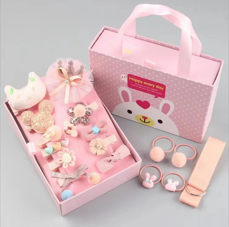 Wholesale HOT selling Korean lovely Princess Kids Hair Clips 18 pcs/sets with gift box packaging cute baby hair accessories