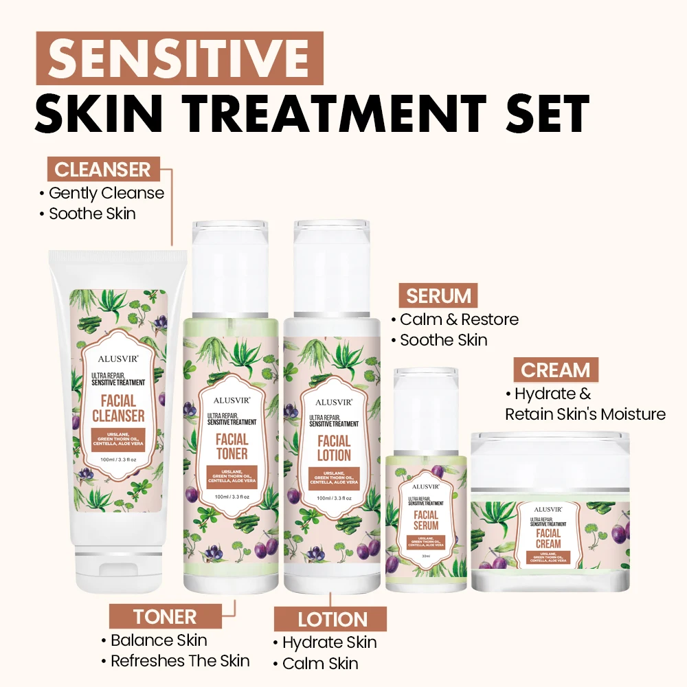 Anti-Allergy Sensitive Skin Care Products Private Label Organic Repair Redness Face Facial Serum Moisturizer Cream Skincare Set