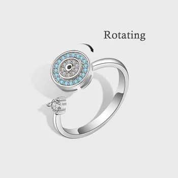 Fashion Anti Stress Anxiety Evil Eye Fidget Spinner Rotate Freely 925 Silver Rings