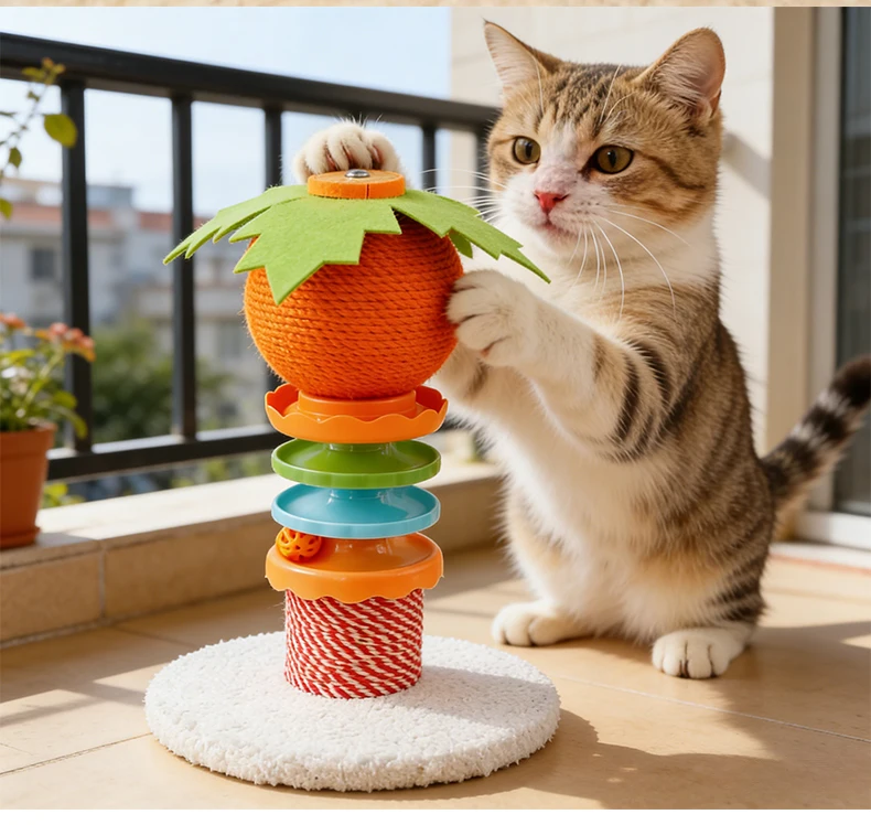 Hot Sale Cute Cat Scratcher Post with Interactive Turntable Toy Natural Sisal Durable Anti Scratch No Mess Cat Toy Pet Supplies factory