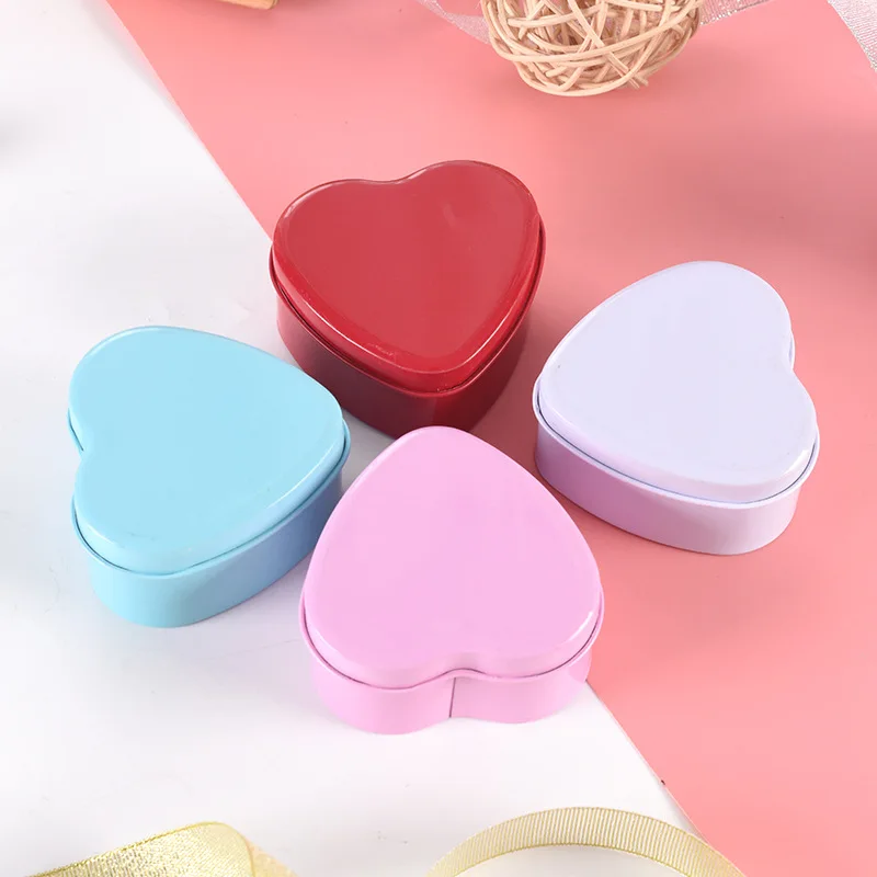 H416 Wedding Party Souvenir Case Necklace Earrings Organiser Gift Packaging Boxes Solid Colour Heart Shape Tin Candy Box