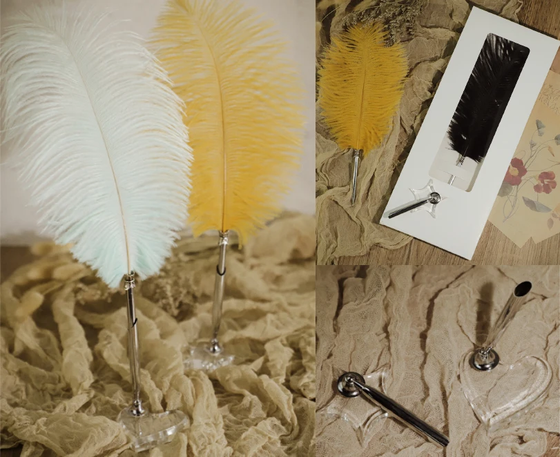 Factory wholesale custom natural real ostrich feather ballpoint pen wedding pen 12 colors