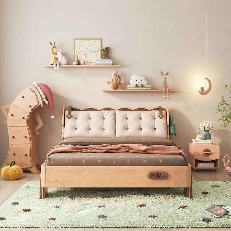 Modern Children Solid Wood Beds Cookie Cartoon Child Bedroom Furniture Princess Kids Bed