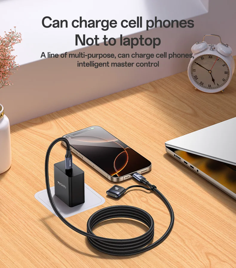 Yesido 2 Meter 240W Fast Charging Type-C to Type-C/T 140W Magnetic Charging for IP Laptop Data Cable CA197