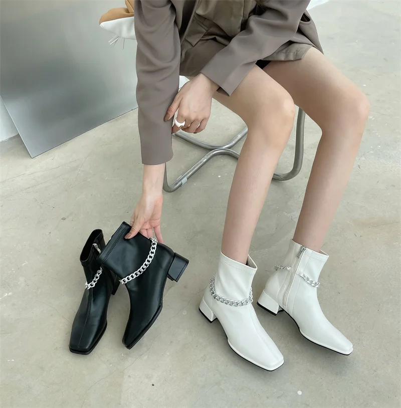 Lave voldtage omvendt 2021 Women's Autumn Boots Leather Platform Black Chelsea Boots Woman Chain  Fashion Winter Casual Shoes Female White Designer New - Buy Heated Boots,Tall  White Boots,Delta Boots Product on Alibaba.com