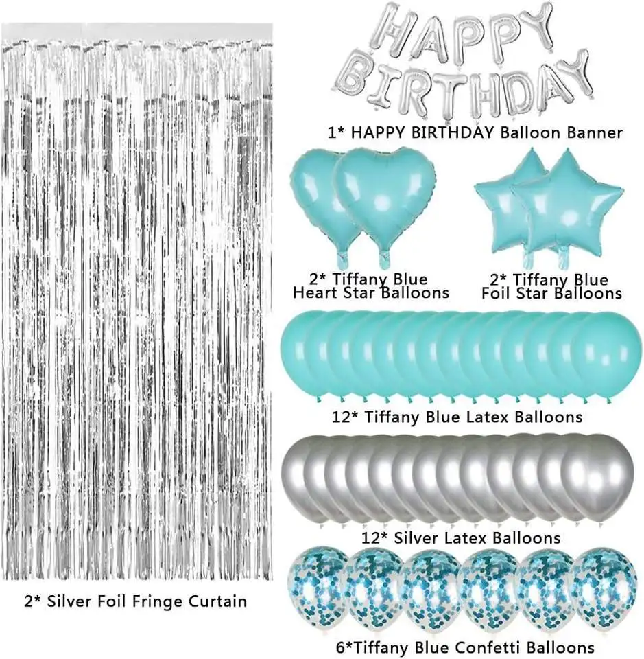 Silver Mint Green Balloon Foil Fringe Kids Birthday Theme Decoration Supplies