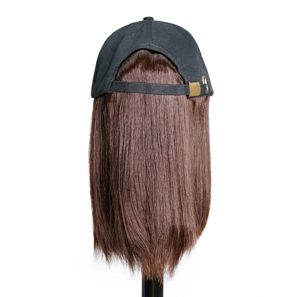 Ready Stock Low Price 1b Natural Color18 Inch Human Hair Hat Wigs,Wig With Black Cap For Black Women