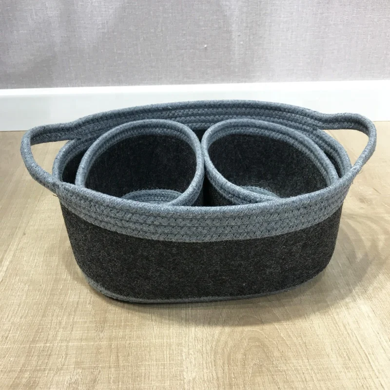 HUAYI Cotton rope and felt woven fruit storage basket three-piece set for home restaurant hotel