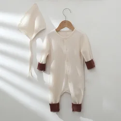 Korean style long sleeve crawling clothes newborn infant baby rompers waffle unisex kids jumpsuits girls pajamas