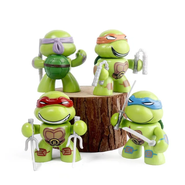 4pcs Cute Q Version Turtles Cake Toppers Cartoon Theme Turtles Play set Toys Birthday Party Decorations Supplies Christmas Gifts