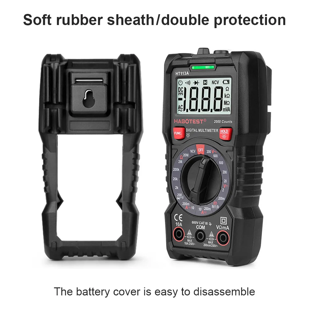 Habotest HT113C Digital Multimeter with Safety Rating CAT III 600V ABS Material and Low Battery Indicator