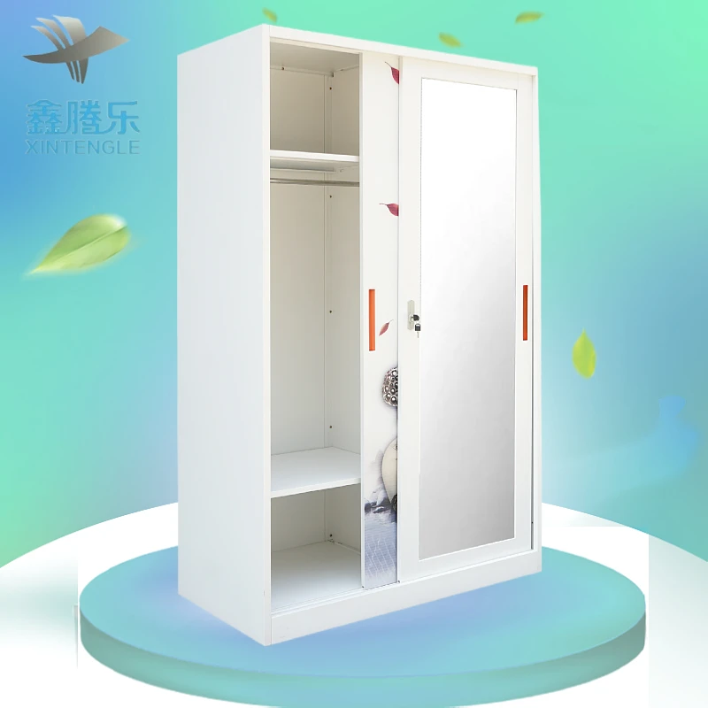 Online Wholesale Steel Storage Sliding Wardrobe Cabinet Armoire Modern Baby Clothes Almari Baju Bedroom Furniture