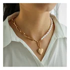 Pearl 2021 Mother's Day Gift Cuban Link Necklace Locket Put Photo Pearl Love Heart Locket Necklace For Woman