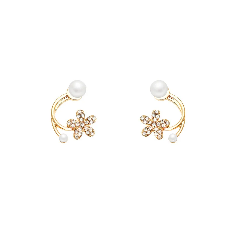 rear mounted pearl flowers earrings women Internet celebrity Fashion earring small fresh temperament earrings