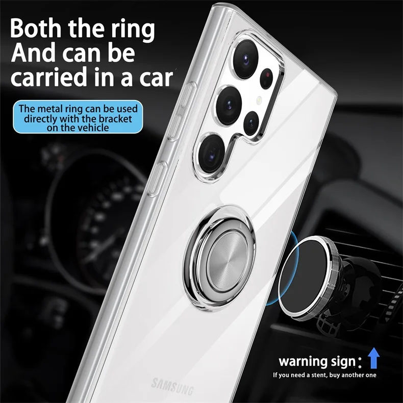 For Samsung S24 Ultra Transparent Phone Case, S23 Magnetic Ring Bracket Cover, S22 Anti-drop Soft Shell Protective Case