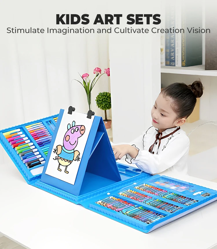 208PCS Kids Painting Drawing Art Set with Crayons Oil Pastels Watercolor Markers Colored Pencil Tools for Boys Girls Gift