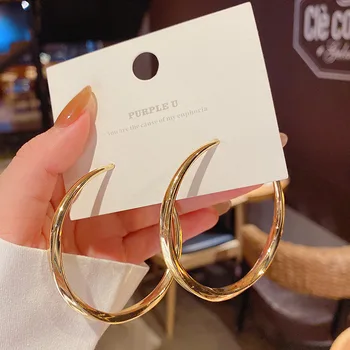2021 Fashion Jewelry 18K Gold Chunky Big Circle Drop Hoop Earrings Trendy S925 Sterling Silver Needle Round Vintage Earring