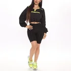 Half Coat Fall Sporty White Biker Half Zip Crop Windbreaker Jacket Women Drawstring Coat With Pocket