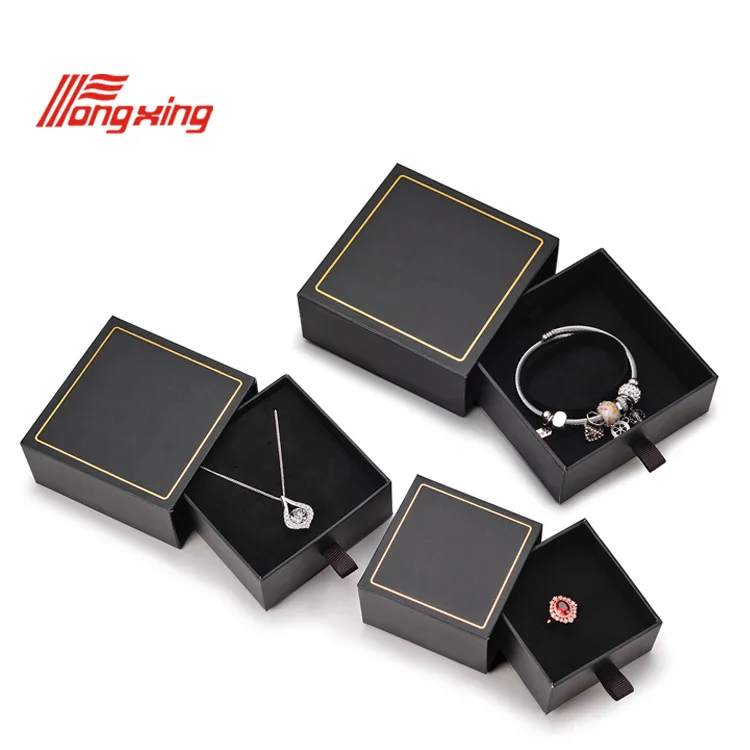 Tongxing Black Jewlery Box Of Rings Jewellery Box Packaging With Logo Custom Colour Cajas Joyas Pull Out Jewelry Box