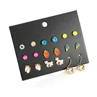 Earrings Stud Wholesale Jewelry 9 Pairs Of Earrings Cute Animal Color Diamond Pearl Stud Earrings Set