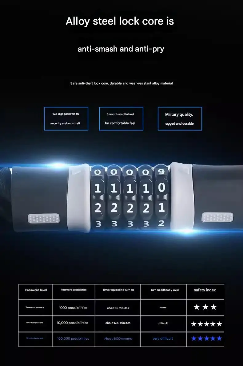 Portable Password Lock for Bicycles Motorcycles Electric Vehicles Mini Chain Lock Cycling Equipment Anti-Theft Accessory