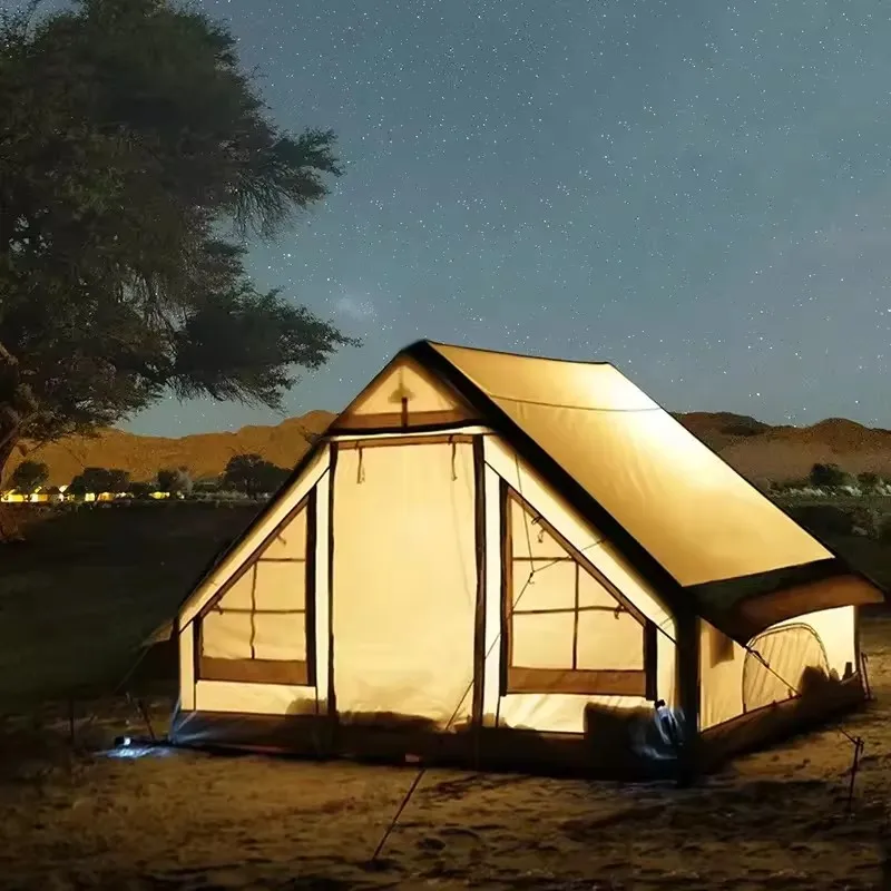High Quality Customized 4 Season Luxury Large Outdoor Camp Family Air Camping Tent Waterproof PVC Cotton Inflatable Camping Tent manufacture