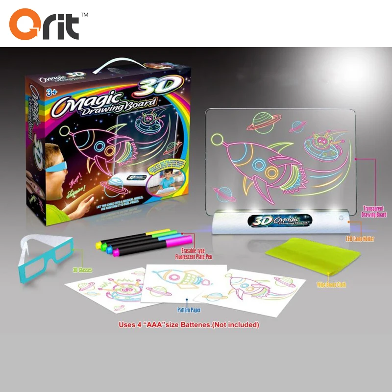 Multi-function 3D Fluorescent LED Light Paint Drawing Board Kids Educational Toy