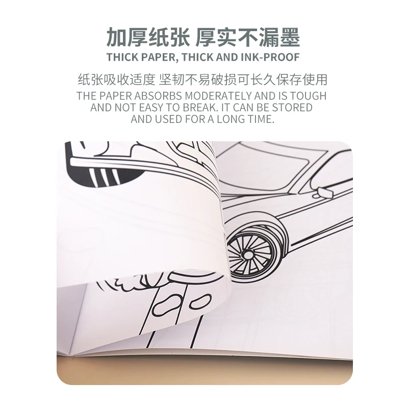 product custom saddle stitching offset printing art design modified racing muscle super cars coloring book for kids adult drawing gifts-3