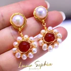 Jewellery Hot Selling Baroque Natural Pearl Red Agate Wire Stud Earrings Gold-plated Jewellery Earrings