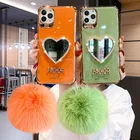 Phone Case For Iphone Makeup Mirror Red Silicone Soft Phone Case For IPhone 12 Phone Case With Hairball