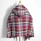 Cape With Hot Selling Winter Imitated Cashmere Pashmina Scarf Plaid Tartan Hooded Cloak Cape Poncho With Tassel