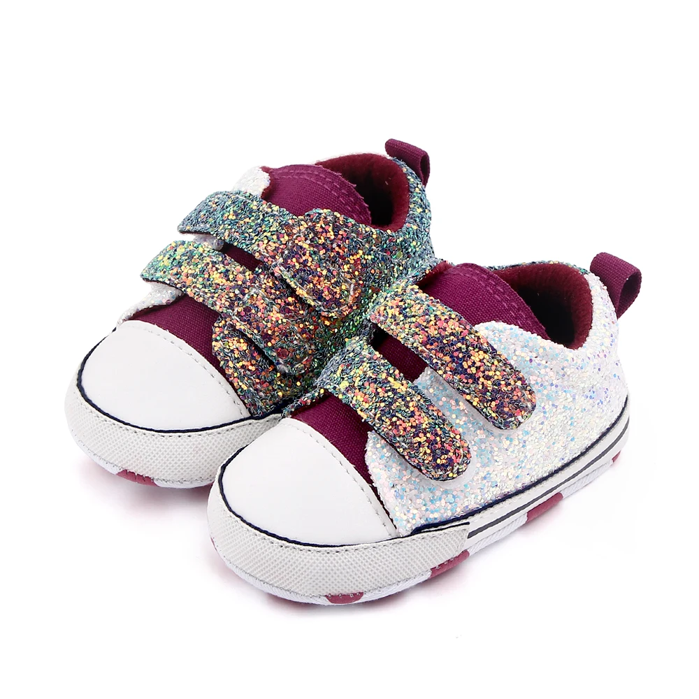 Spring and Autumn Multi-color Shiny Sequin Baby Soft Soled Canvas Toddler Shoes details