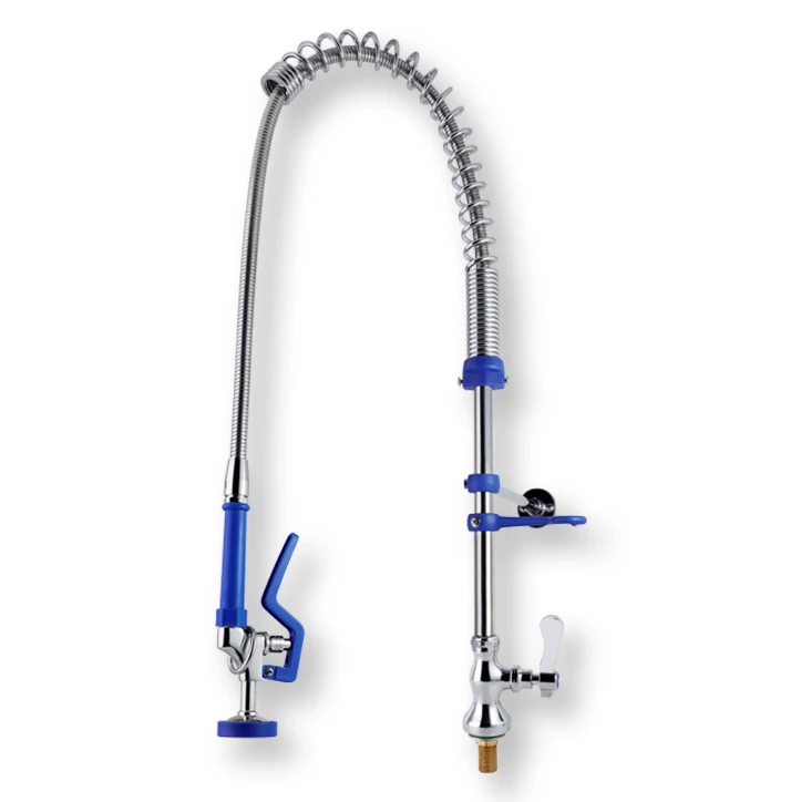 High Quality Chrome Commercial Pre Rinse Spring Pull Down Two Handle Kitchen Faucet with Sink Taps Deck Mount Swivel Faucets manufacture