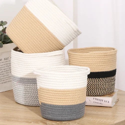 HUAYI Large Woven Cotton Rope Laundry Basket with Handles Decorative Storage Basket