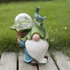 Figurine Resin Garden Gnome Figurine Statue Carry Magic Orb With Solar LED Light Outdoor Decoration
