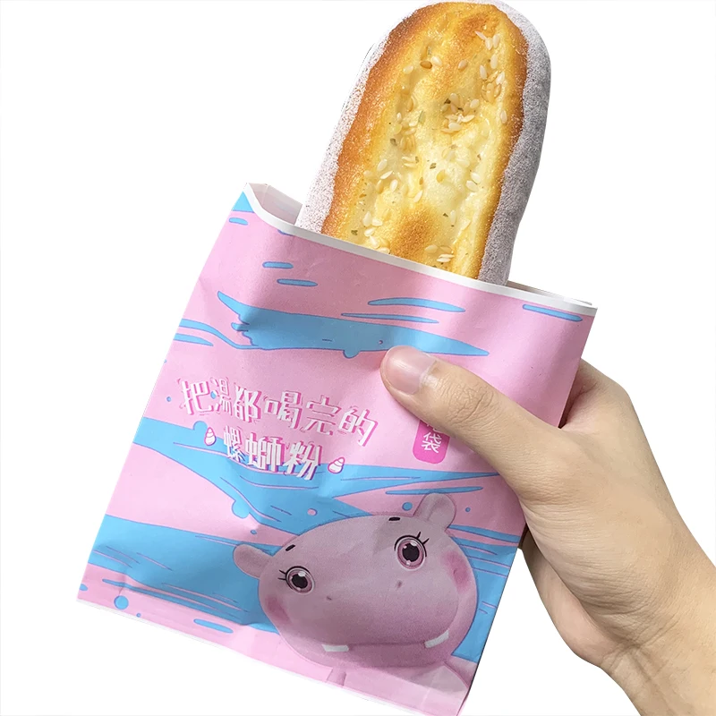 Custom Logo Disposable French Fries Hamburgers Street Food Snacks Bread Donuts Take Away Sharp Bottom Greaseproof Paper Bag