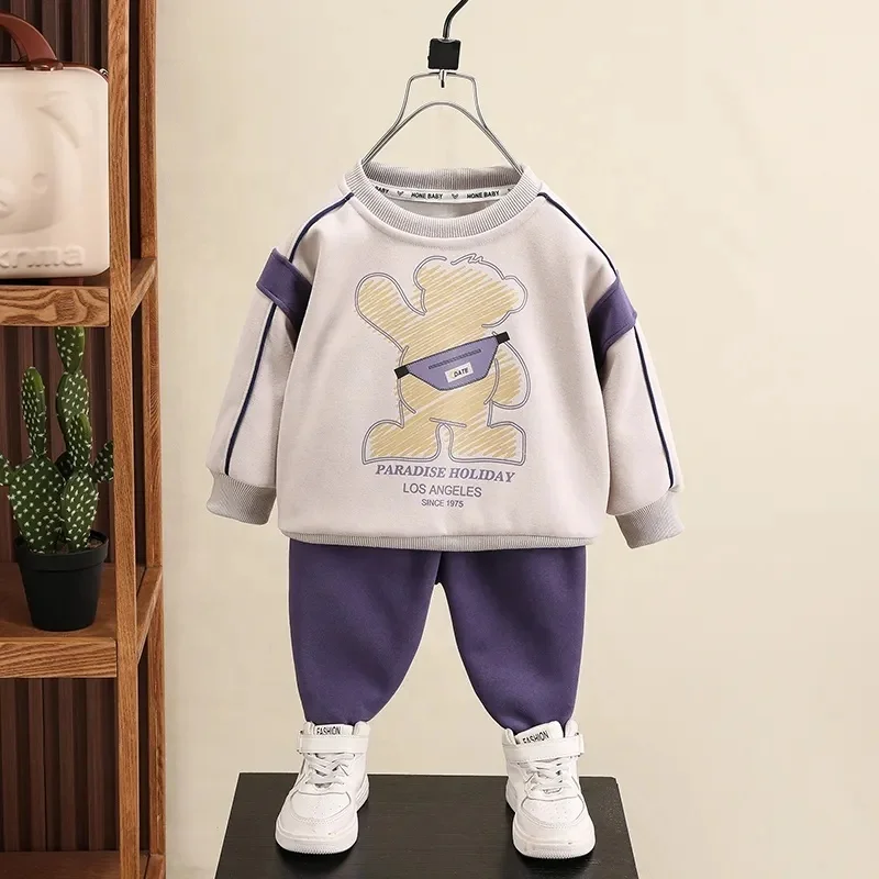 Wholesale high quality 2024 spring new Korean children's sportswear boys pullover sweater two-piece set