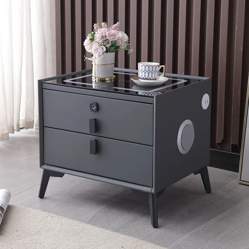 Smart Bedside Table High Quality Speaker and LED Light Design Nightstand bedside storage cabinet simple and modern