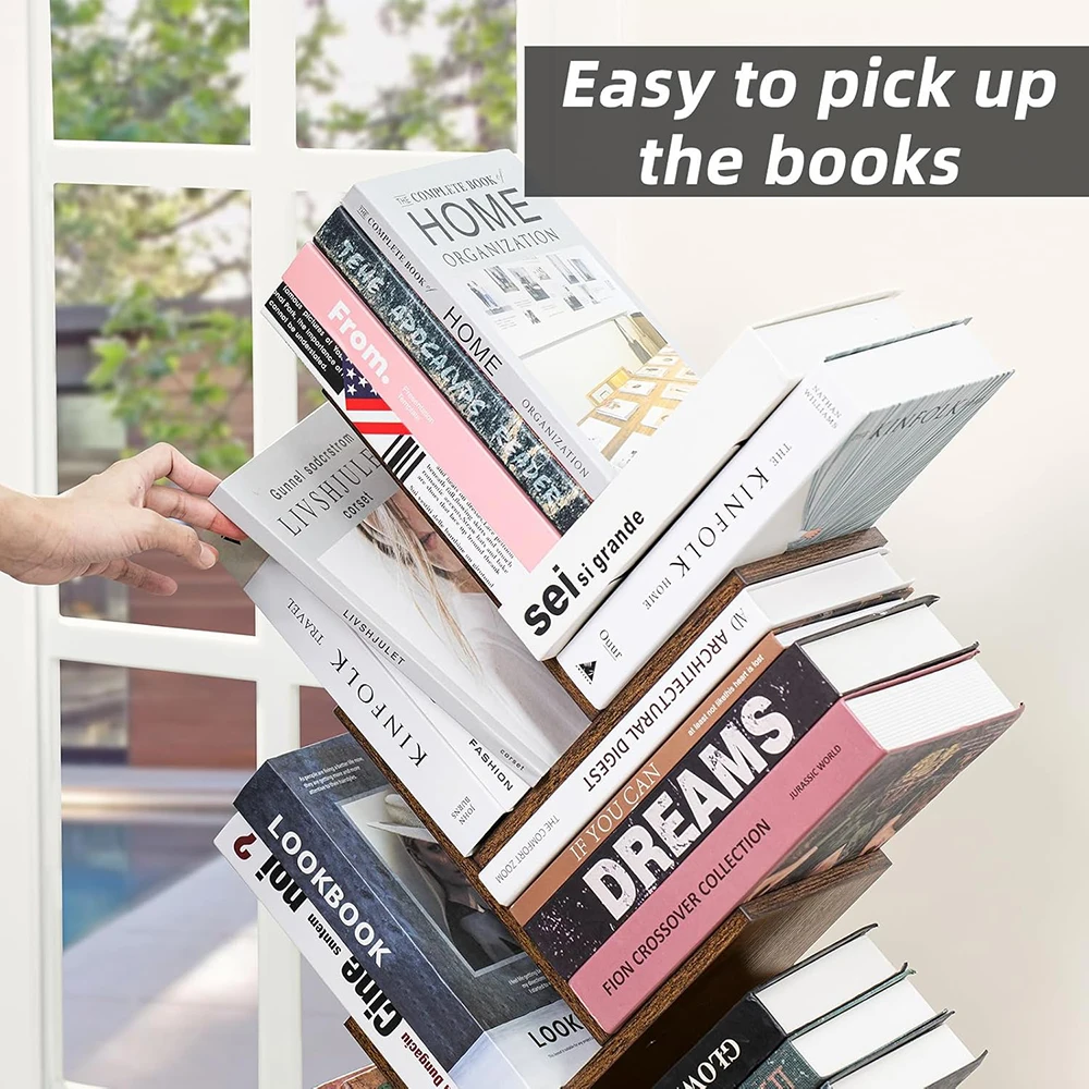 product 10 tier modern nu deco wooden floor standing narrow space storage organizer bookshelf for home office living room brown-6