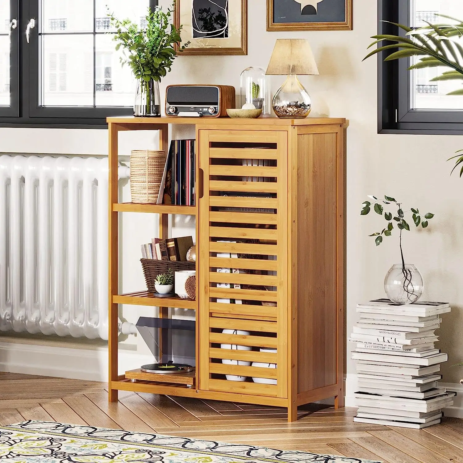 product free standing bamboo floor cabinet 3 tier open shelf bathroom storage organizers for living room for home furniture-3